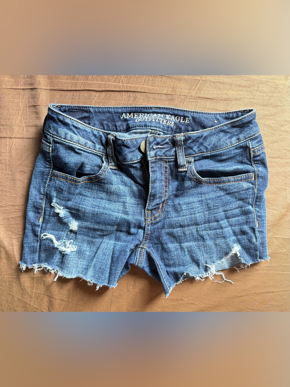 Vintage Y2K American Eagle Low Rise Ripped Jean Shorts Sz 2